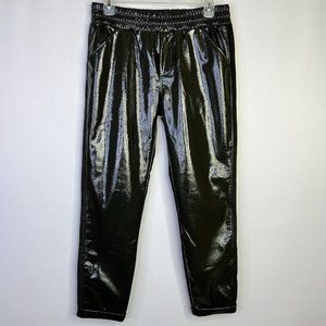 David Lerner Solid Grey Patent Vegan Faux Leather Jogger Pants Size Medium Women
